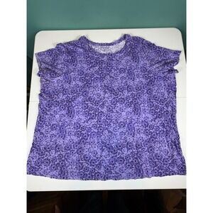 Woman Within Plus‎ Size 3X Purple Floral Short Sleeve Crew Neck Top